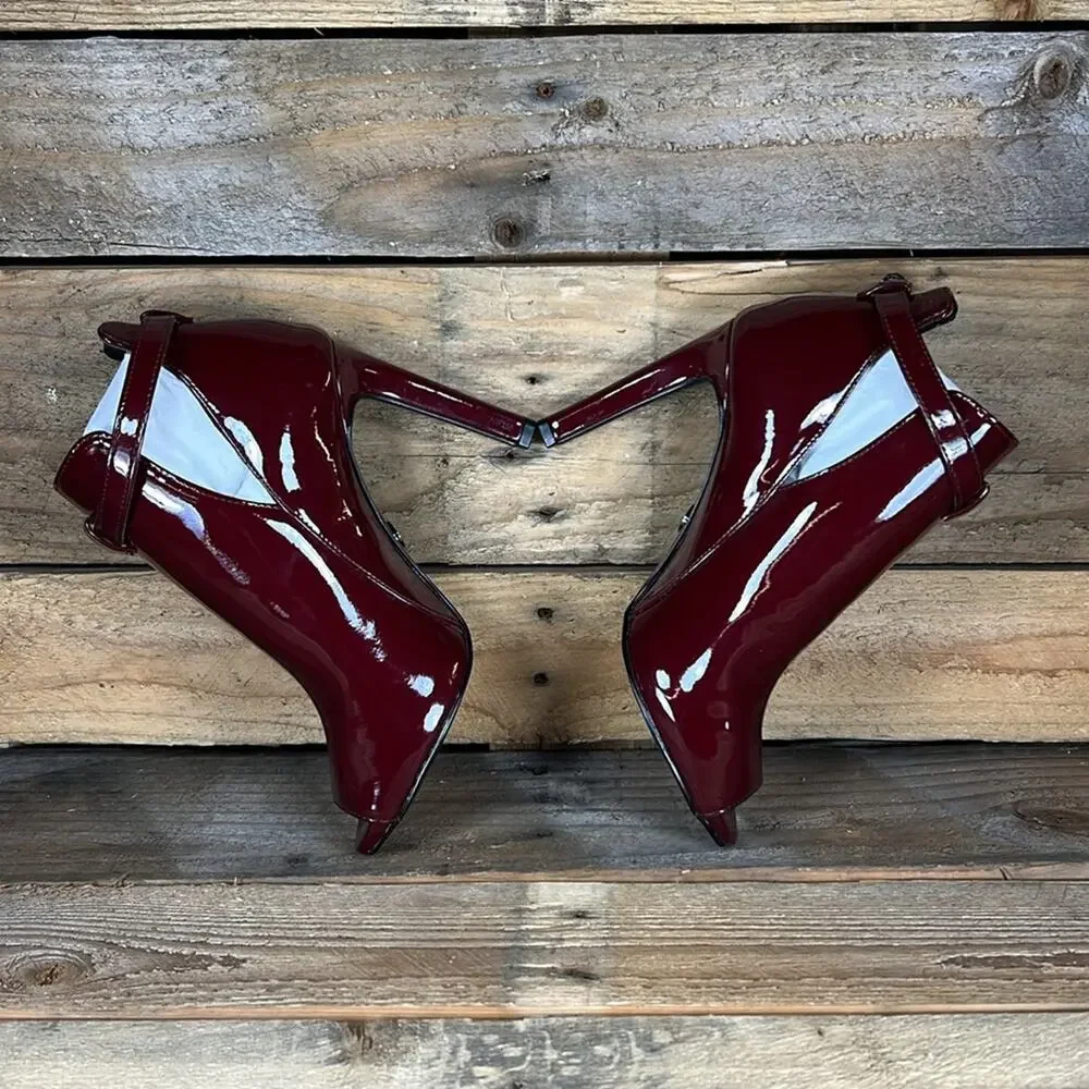 MICHAEL Michael Kors Lawson Open Toe Leather Bootie - Burgundy - 6.5 - NWOB - Picture 7 of 9